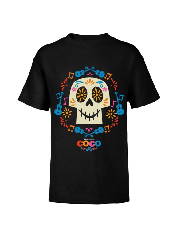 Disney and Pixar's Coco Papel Picado Sugar Skull T-Shirt - Short Sleeve T-Shirt for Kids - Customized-Black