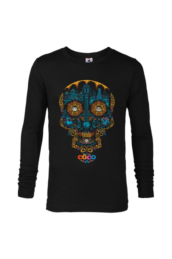 Disney and Pixar's Coco Sugar Skull T-Shirt - Long Sleeve T-Shirt for Men - Customized-Black