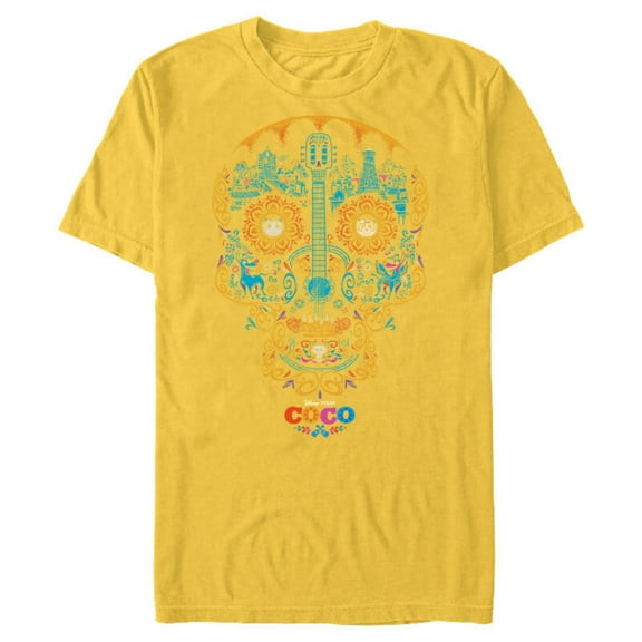 Disney and Pixar's Coco Sugar Skull T-Shirt- Short Sleeve Blended T-Shirt for Adults - Customized-Yellow