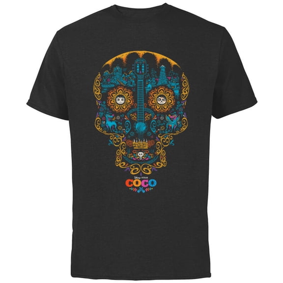 Disney and Pixar's Coco Sugar Skull T-Shirt - Short Sleeve Cotton T-Shirt for Adults - Customized-Black