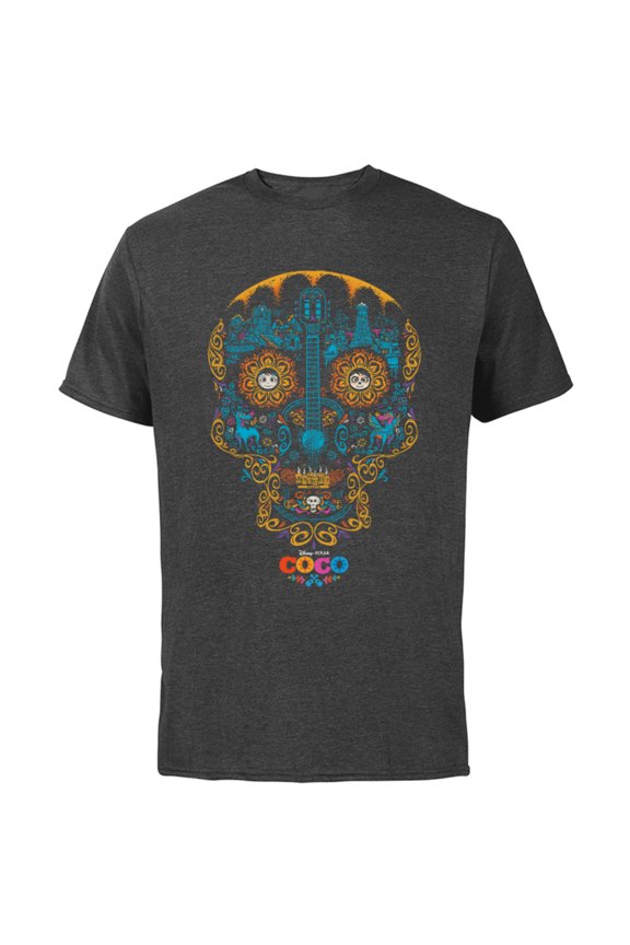 Disney and Pixar's Coco Sugar Skull T-Shirt - Short Sleeve Cotton T-Shirt for Adults - Customized-Charcoal