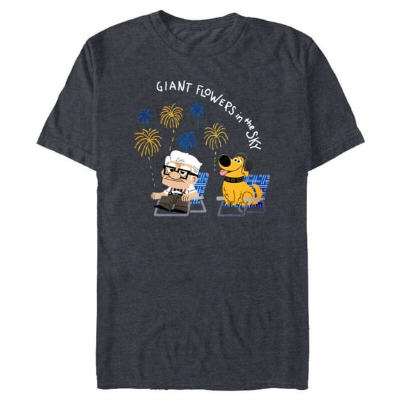 Disney and Pixar’s Dug Days Carl Giant Flowers in the Sky - Short Sleeve Blended T-Shirt for Adults – Customized-Navy Heather