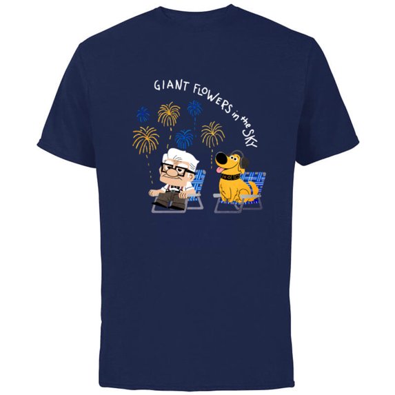 Disney and Pixar’s Dug Days Carl Giant Flowers in the Sky - Short Sleeve Cotton T-Shirt for Adults - Customized-Navy