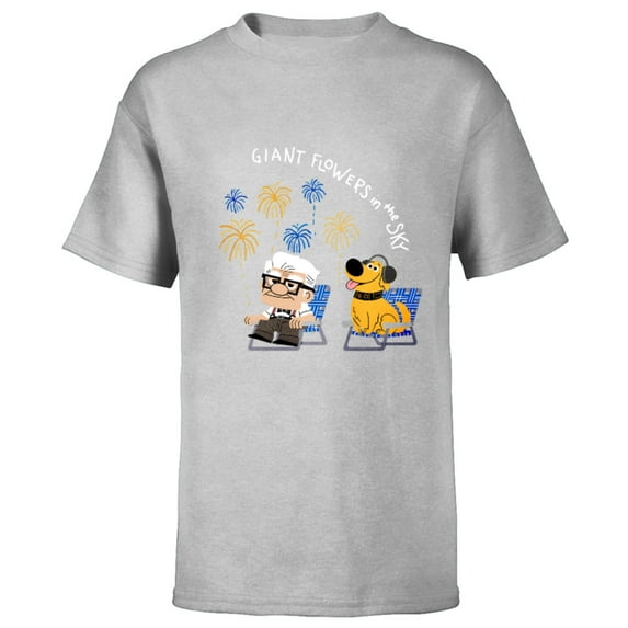 Disney and Pixar’s Dug Days Carl Giant Flowers in the Sky - Short Sleeve T-Shirt for Kids – Customized-Athletic Heather