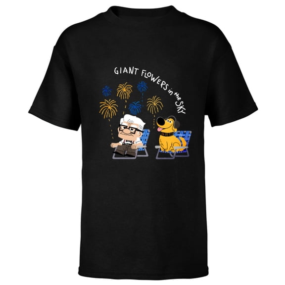 Disney and Pixar’s Dug Days Carl Giant Flowers in the Sky - Short Sleeve T-Shirt for Kids – Customized-Black