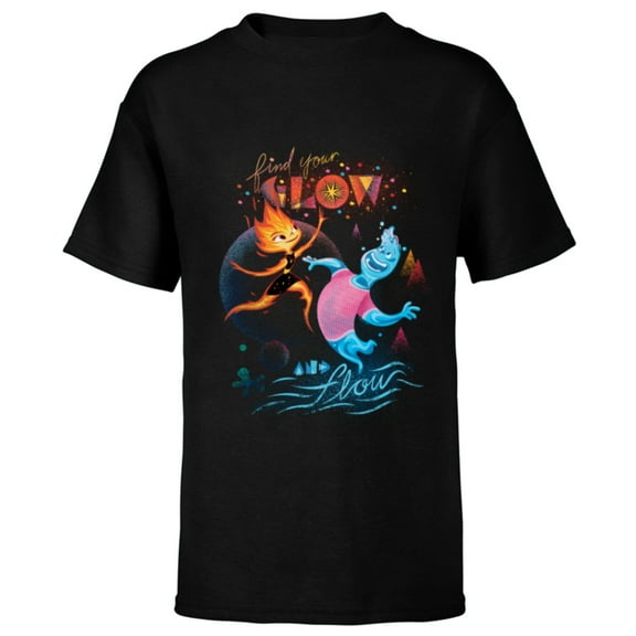 Disney and Pixar’s Elemental Find Your Glow and Flow - Short Sleeve T-Shirt for Kids - Customized-Black