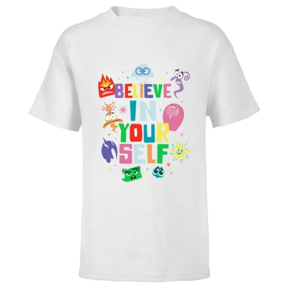 Disney and Pixar’s Inside Out 2 Emotions Believe in Yourself- Short Sleeve T-Shirt for Kids - Customized-White
