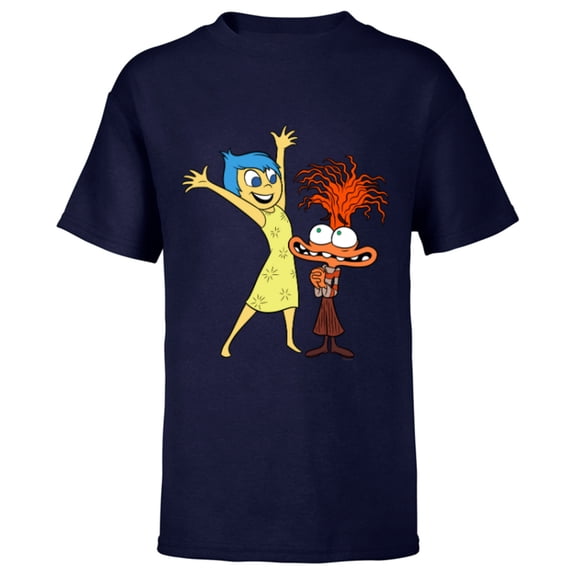 Disney and Pixar’s Inside Out 2 Toony Colors Joy & Anxiety- Short Sleeve T-Shirt for Kids - Customized-Navy