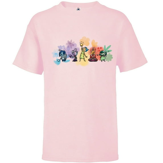 Disney and Pixar’s Inside Out Emotions Watercolor Flowers - Short Sleeve T-Shirt for Kids - Customized-Soft Pink