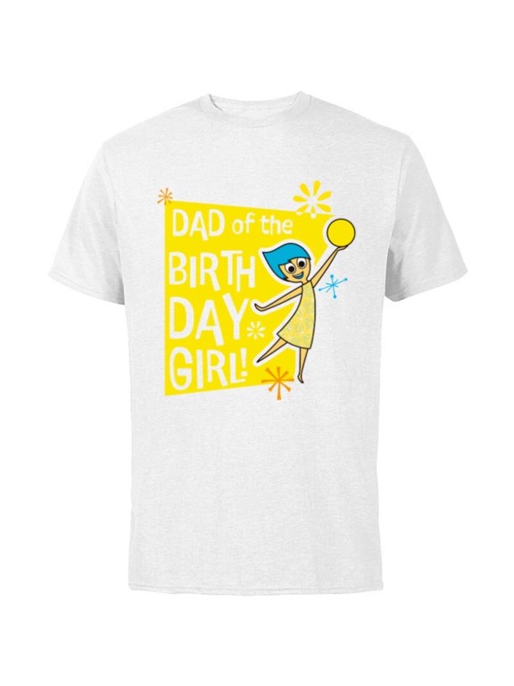 Disney and Pixar’s Inside Out Joy Dad of the Birthday Girl - Short Sleeve Cotton T-Shirt for Adults - Customized-White
