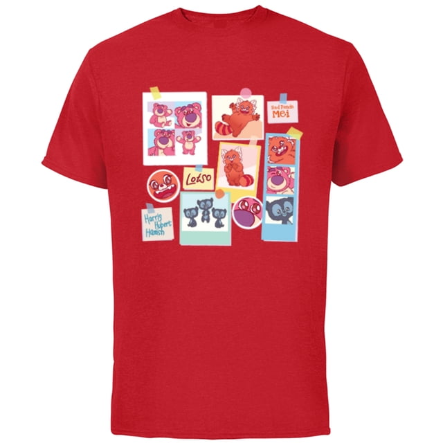 Disney and Pixar’s Lotso Mei Brave Bears Fluffy Cute Photos - Short Sleeve Cotton T-Shirt for Adults - Customized-Red
