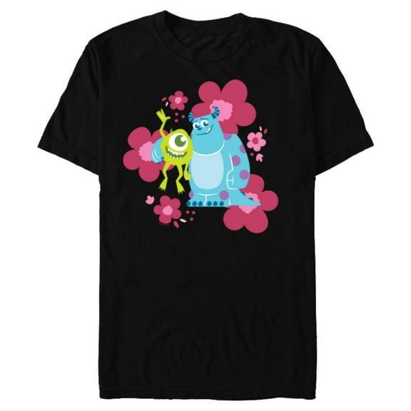 Disney and Pixar’s Monsters Inc Cute Sulley & Mike Flowers - Short Sleeve Blended T-Shirt for Adults - Customized-Black