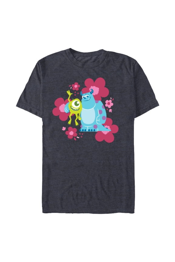 Disney and Pixar’s Monsters Inc Cute Sulley & Mike Flowers - Short Sleeve Blended T-Shirt for Adults - Customized-Navy Heather