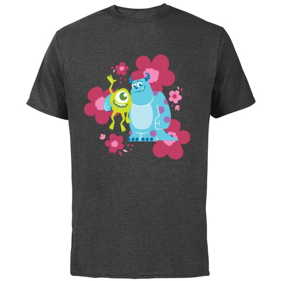 Disney and Pixar’s Monsters Inc Cute Sulley & Mike Flowers - Short Sleeve Cotton T-Shirt for Adults - Customized-Charcoal