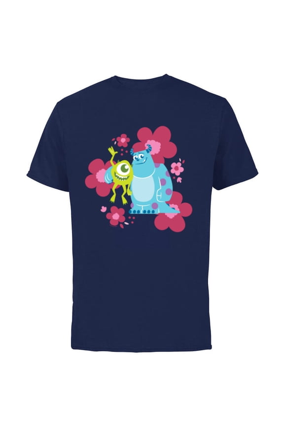 Disney and Pixar’s Monsters Inc Cute Sulley & Mike Flowers - Short Sleeve Cotton T-Shirt for Adults - Customized-Navy