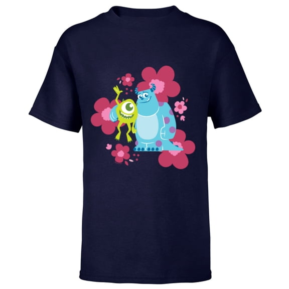 Disney and Pixar’s Monsters Inc Cute Sulley & Mike Flowers - Short Sleeve T-Shirt for Kids - Customized-Navy