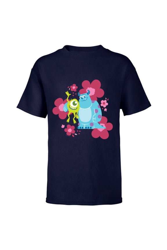 Disney and Pixar’s Monsters Inc Cute Sulley & Mike Flowers - Short Sleeve T-Shirt for Kids - Customized-Navy