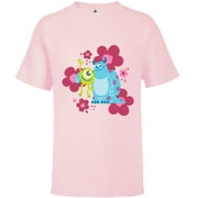 Disney and Pixar’s Monsters Inc Cute Sulley & Mike Flowers - Short Sleeve T-Shirt for Kids - Customized-Soft Pink
