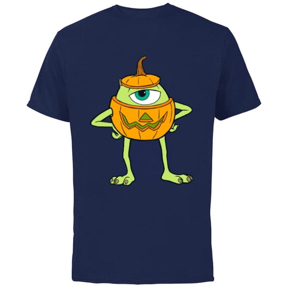 Disney and Pixar's Monsters, Inc. Mike Pumpkin Halloween - Short Sleeve Cotton T-Shirt for Adults - Customized-Navy