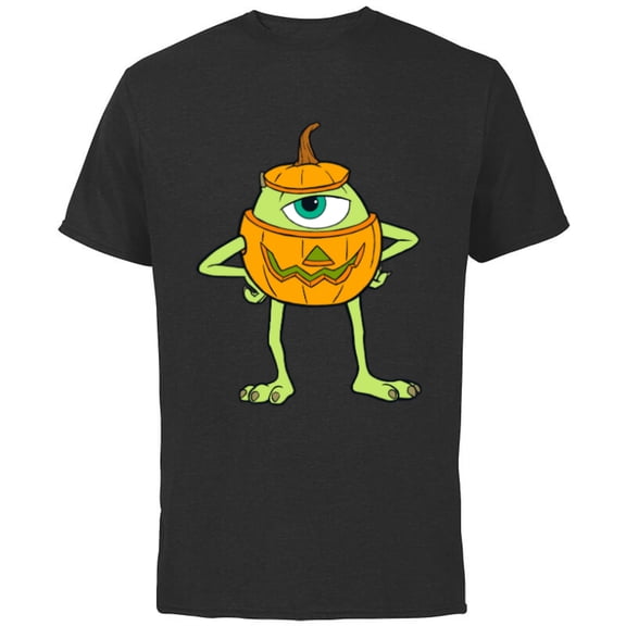 Disney and Pixar's Monsters, Inc. Mike Pumpkin Halloween - Short Sleeve Cotton T-Shirt for Adults - Customized-Black