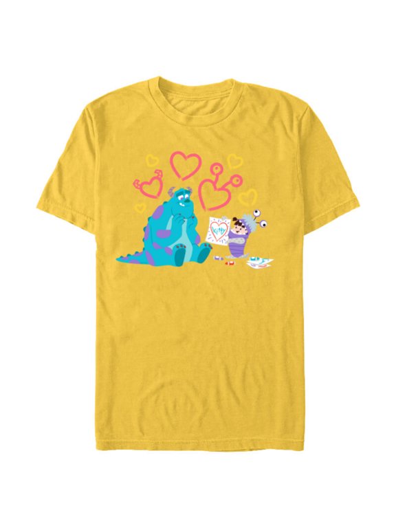Disney and Pixar’s Monsters, Inc. Sulley Boo Kitty Hearts - Short Sleeve Blended T-Shirt for Adults - Customized-Yellow