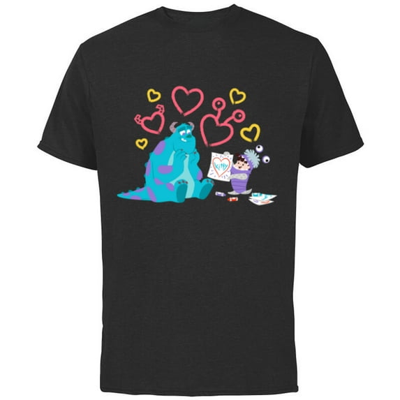 Disney and Pixar’s Monsters, Inc. Sulley Boo Kitty Hearts - Short Sleeve Cotton T-Shirt for Adults - Customized-Black