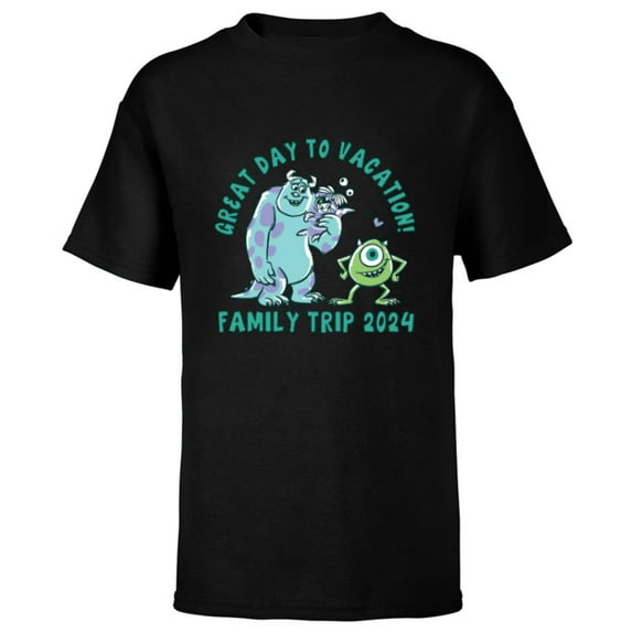 Disney and Pixar’s Monsters, Inc. Vacation Family Trip 2024 - Short Sleeve T-Shirt for Kids - Customized-Black