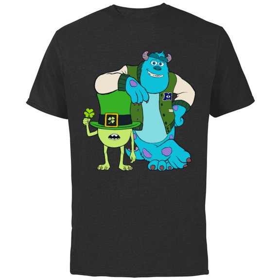Disney and Pixar’s Monsters Mike and Sulley St. Patrick’s Day - Short Sleeve Cotton T-Shirt for Adults - Customized-Black