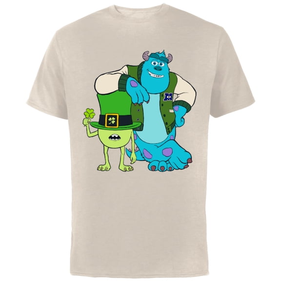 Disney and Pixar’s Monsters Mike and Sulley St. Patrick’s Day - Short Sleeve Cotton T-Shirt for Adults - Customized-Natural