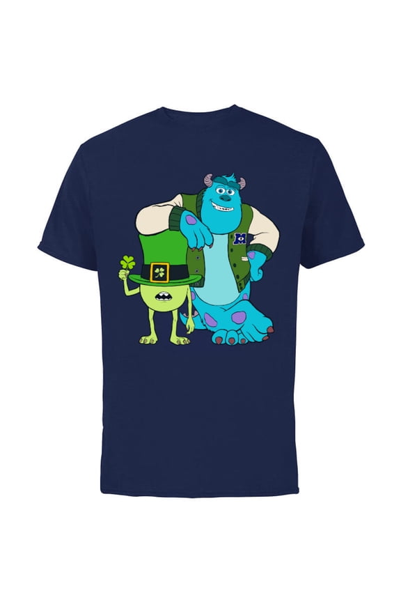 Disney and Pixar’s Monsters Mike and Sulley St. Patrick’s Day - Short Sleeve Cotton T-Shirt for Adults - Customized-Navy