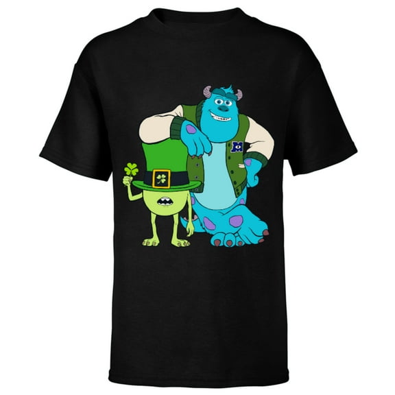 Disney and Pixar’s Monsters Mike and Sulley St. Patrick’s Day - Short Sleeve T-Shirt for Kids - Customized-Black