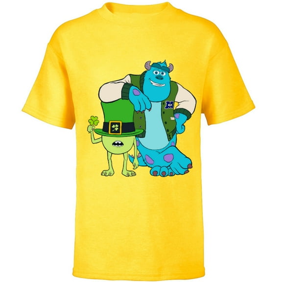 Disney and Pixar’s Monsters Mike and Sulley St. Patrick’s Day - Short Sleeve T-Shirt for Kids - Customized-Yellow