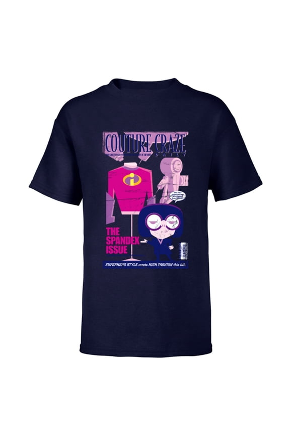 Disney and Pixar’s The Incredibles Edna Mode Magazine Cover Standard - Short Sleeve T-Shirt for Kids – Customized-Navy