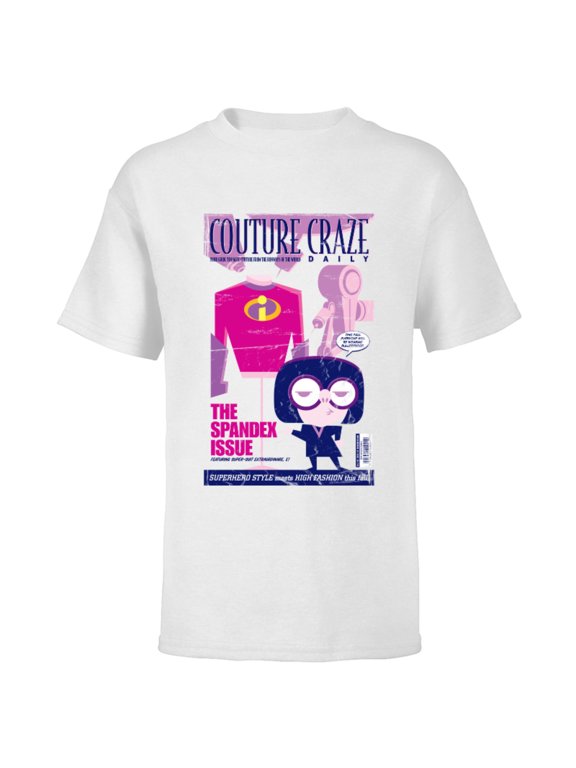 Disney and Pixar’s The Incredibles Edna Mode Magazine Cover Standard - Short Sleeve T-Shirt for Kids – Customized-White