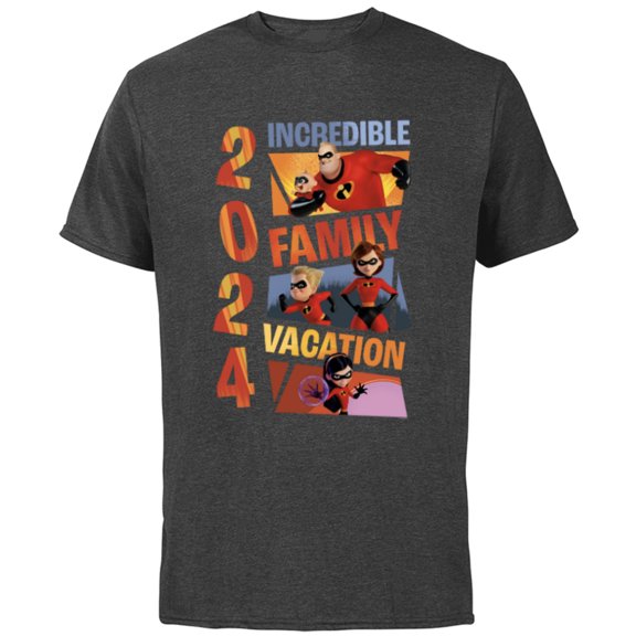 Disney and Pixar’s The Incredibles Family Vacation Trip 2024 - Short Sleeve Cotton T-Shirt for Adults - Customized-Charcoal