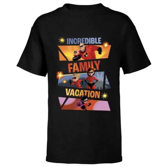 Disney and Pixar’s The Incredibles Family Vacation Trip - Short Sleeve T-Shirt for Kids - Customized-Black