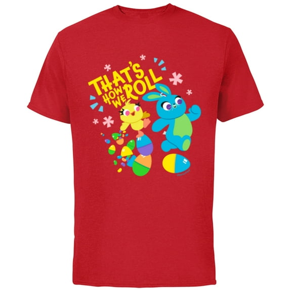 Disney and Pixar’s Toy Story 4 Ducky and Bunny Easter - Short Sleeve Cotton T-Shirt for Adults - Customized-Red