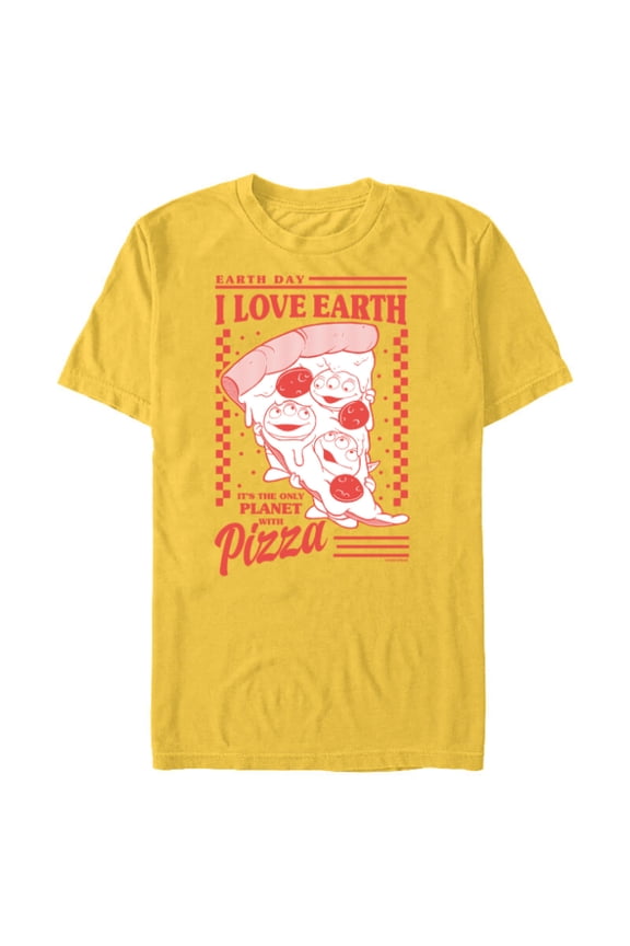 Disney and Pixar’s Toy Story Aliens I Love Earth Day Pizza - Short Sleeve Blended T-Shirt for Adults - Customized-Yellow