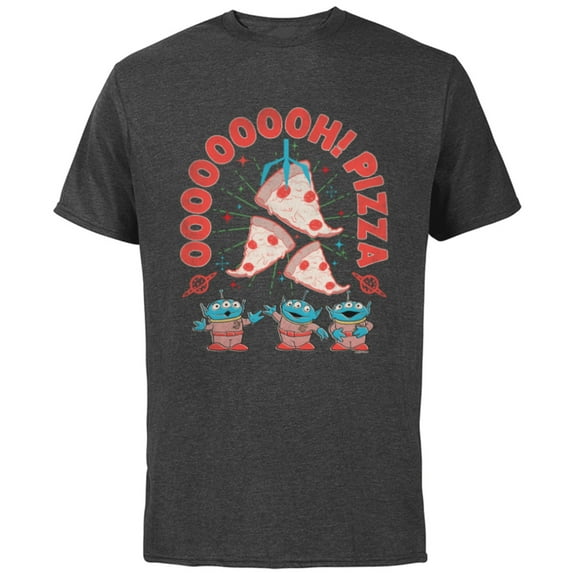 Disney and Pixar’s Toy Story Aliens Oooooh! Pizza Distressed - Short Sleeve Cotton T-Shirt for Adults - Customized-Charcoal