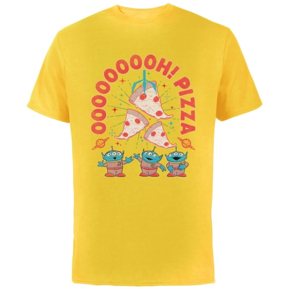 Disney and Pixar’s Toy Story Aliens Oooooh! Pizza Distressed - Short Sleeve Cotton T-Shirt for Adults - Customized-Yellow