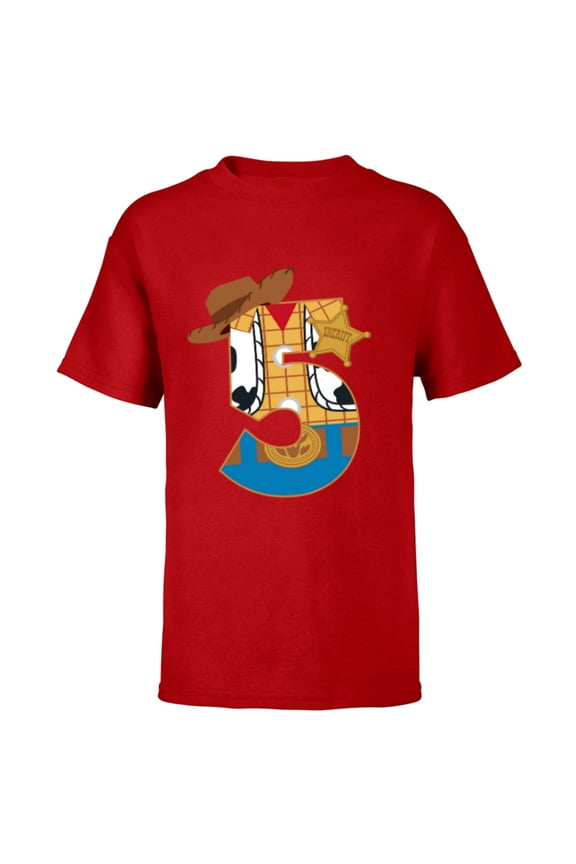 Disney and Pixar’s Toy Story Fifth Birthday 5 Years Old - Short Sleeve T-Shirt for Kids - Customized-Red