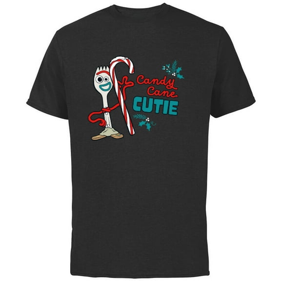 Disney and Pixar’s Toy Story Forky Candy Cane Cutie Holiday Standard - Short Sleeve Cotton T-Shirt for Adults - Customized-Black