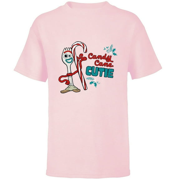 Disney and Pixar’s Toy Story Forky Candy Cane Cutie Holiday Standard - Short Sleeve T-Shirt for Kids – Customized-Soft Pink