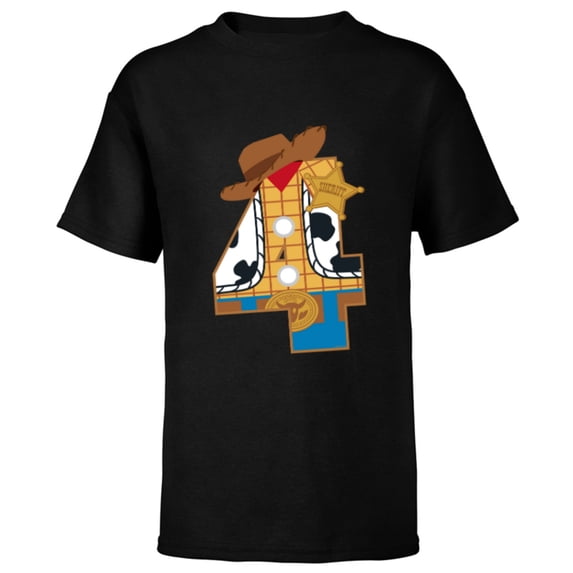 Disney and Pixar’s Toy Story Fourth Birthday 4 Years Old - Short Sleeve T-Shirt for Kids - Customized-Black