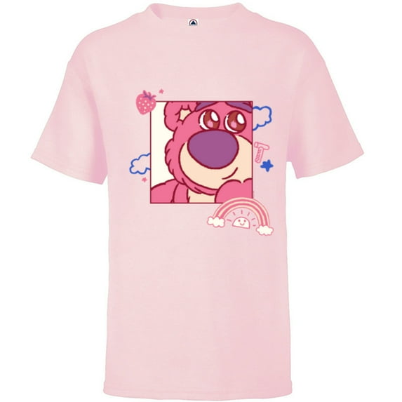 Disney and Pixar’s Toy Story Lotso Bear Fluffy Rainbows Cute - Short Sleeve T-Shirt for Kids - Customized-Soft Pink