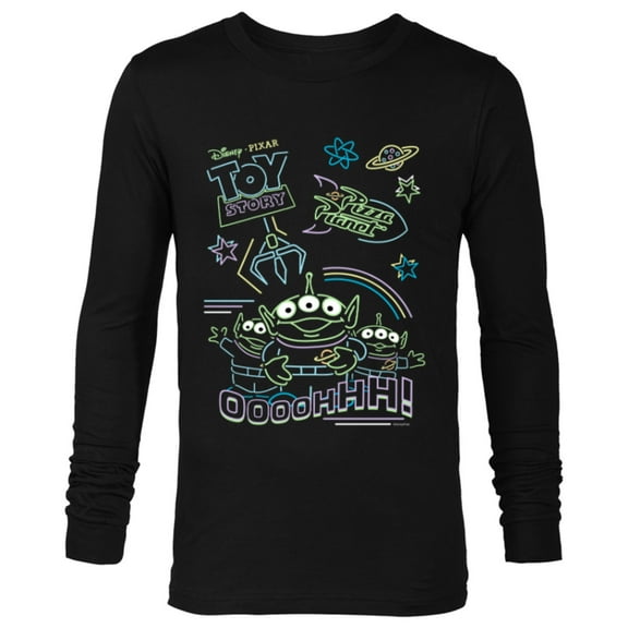 Disney and Pixar’s Toy Story Pizza Planet Aliens Neon - Long Sleeve T-Shirt for Men - Customized-Black