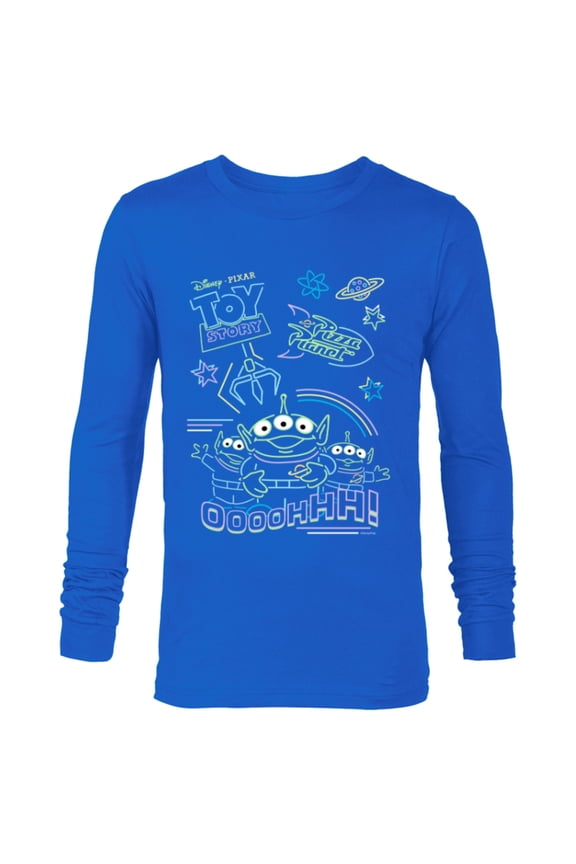Disney and Pixar’s Toy Story Pizza Planet Aliens Neon - Long Sleeve T-Shirt for Men - Customized-Navy