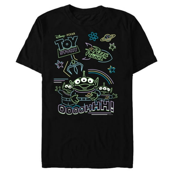 Disney and Pixar’s Toy Story Pizza Planet Aliens Neon - Short Sleeve Blended T-Shirt for Adults - Customized-Black