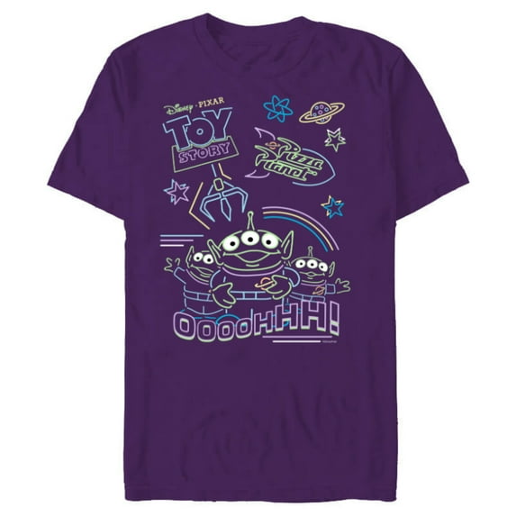 Disney and Pixar’s Toy Story Pizza Planet Aliens Neon - Short Sleeve Blended T-Shirt for Adults - Customized-Purple