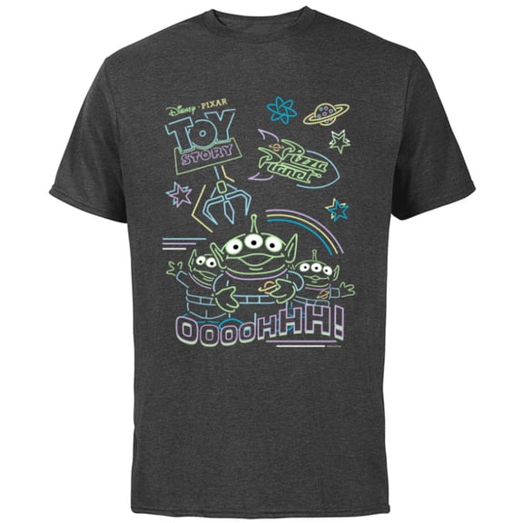 Disney and Pixar’s Toy Story Pizza Planet Aliens Neon - Short Sleeve Cotton T-Shirt for Adults - Customized-Charcoal